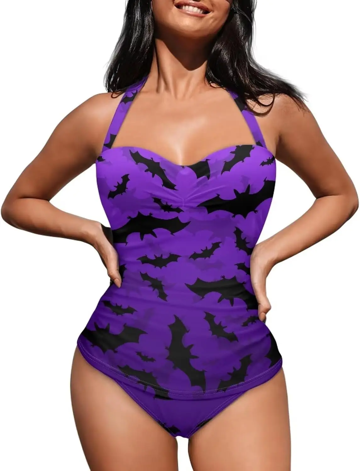 

Luxy Trio Women's One Piece Swimsuit Halter Bathing Suit Ruched Tummy Control Swimsuits Push Up Swimwear