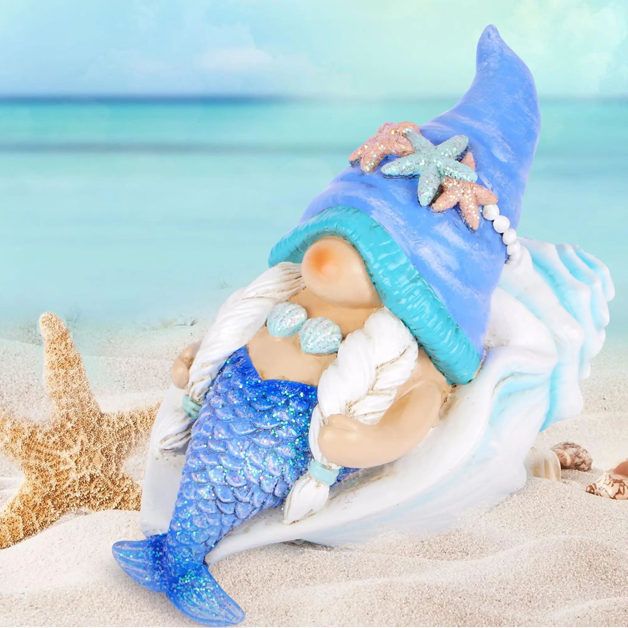 

Whimsical Mermaid Gnome Figurine Charming Resin Sculptures for Coastal Beach Decor Perfect for Garden Bathroom and Home Decor