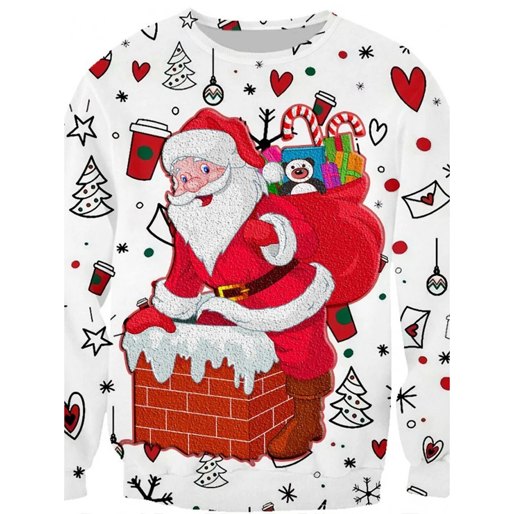 Santa Reindeer Hoodie Cartoon Comic Anime Graphics Hoodie Man Woman's Gender-Neutral Adult 3D Printed Lucky Christmas Oversized image 2