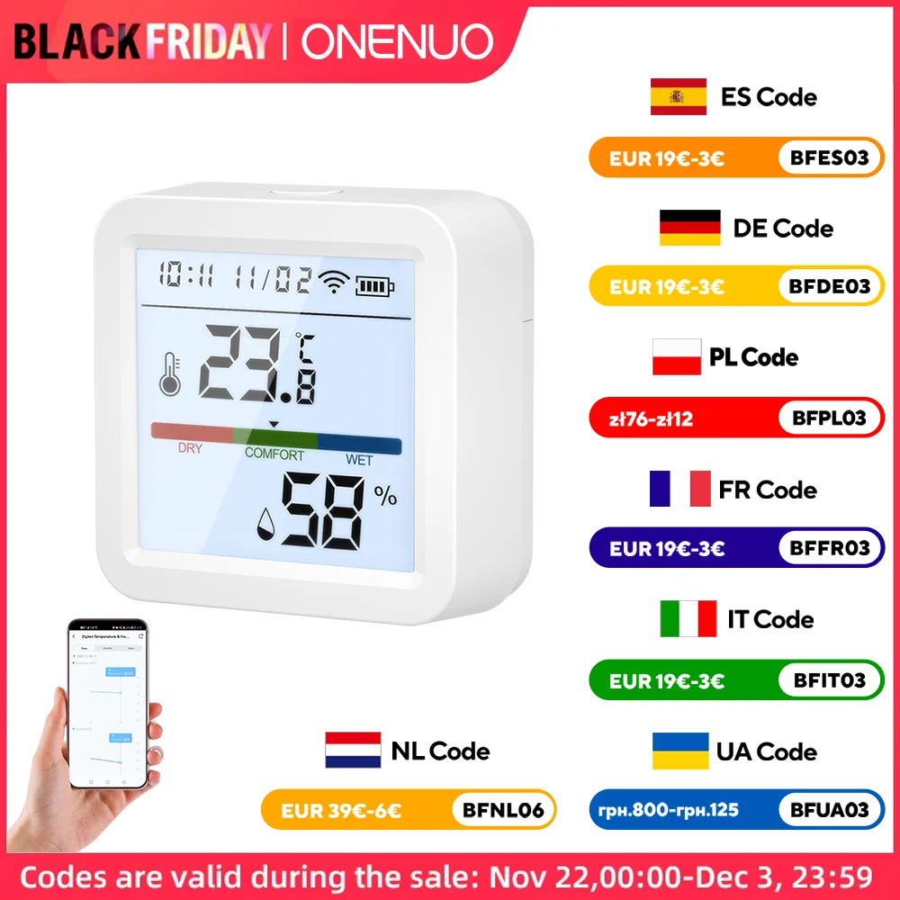 Tuya ZigBee Smart Home Temperature Humidity Sensor with BackLight LCD Works With Google Assistant and Need Tuya Zigbee Hub