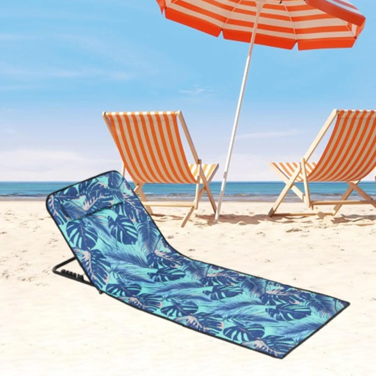 Folding Beach Chair with Adjustable Backrest Beach Mat Lounge Chair Portable Beach Lounger for Park Backyard Beach Lawn Camping