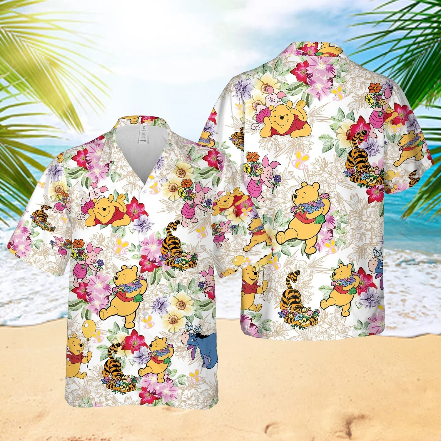 Winnie the Pooh Hawaiian Shirt Men Women Short Sleeve Button Up Shirt Disney Hawaiian Shirt Casual Beach Shirt Harajuku Tops