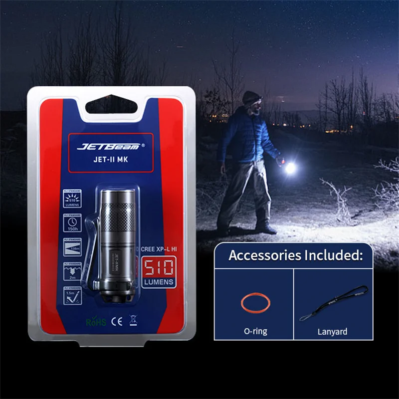 JETBeam JET-II MK XP-L HI 510 Lumens EDC LED 16340 Flashlight 10W IPX8 Waterproof Mini Portable Keychain Torch Emergency Light