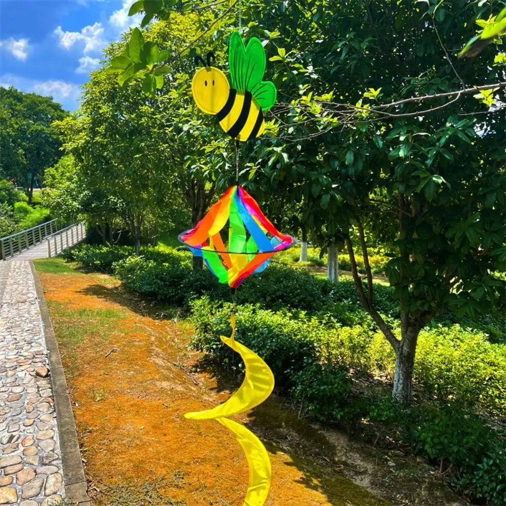 カラフルな漫画風ダイヤモンド風車オーナメント、3D立体ひまわり蜂、布とプラスチック製、回転式風車飾り、無毒、吊り下げ式