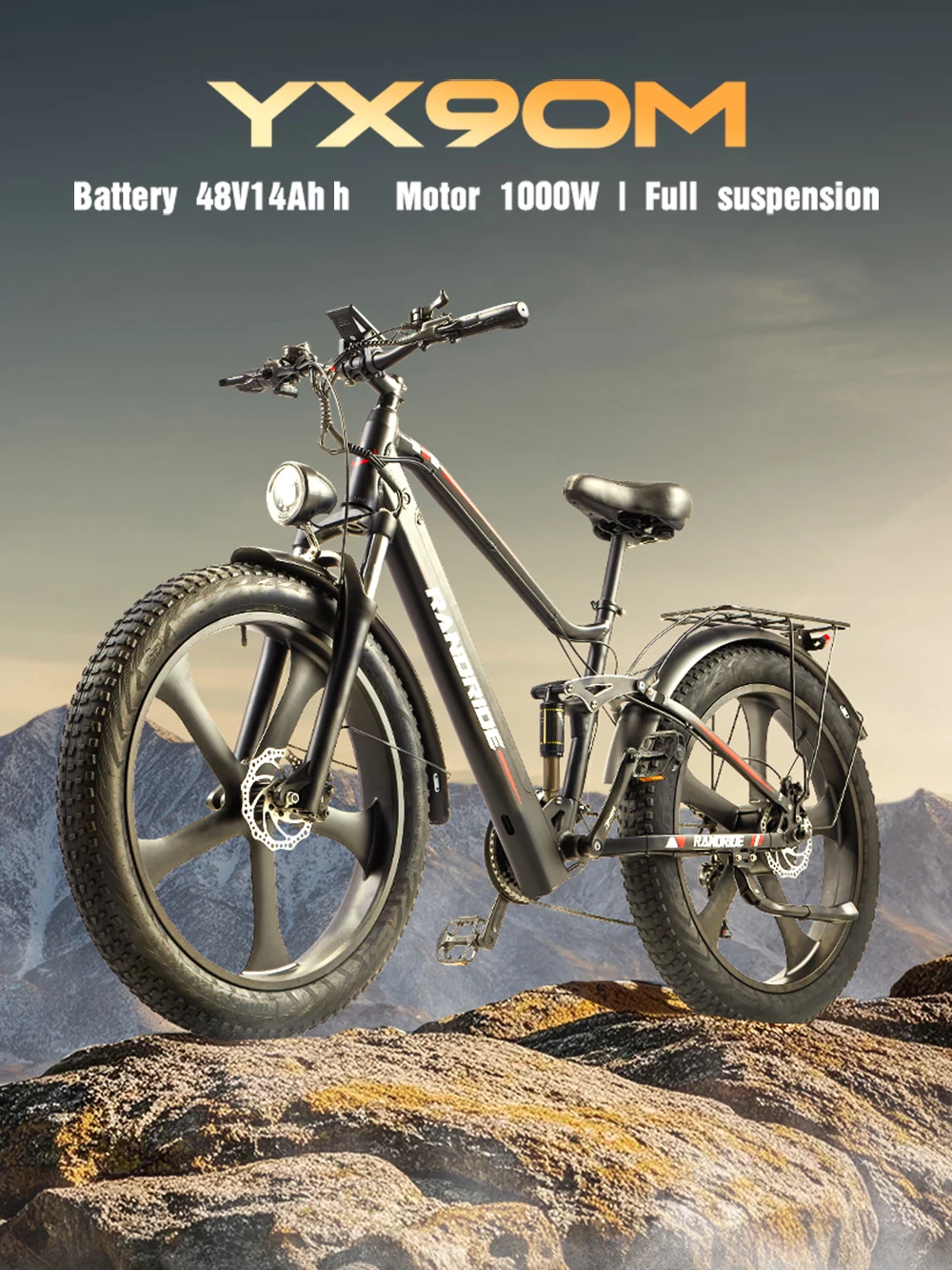 AliExpress NONE RANDRIDE YX90M Electric Bike, 1000W Motor, Battery 48V 14AH, CST 26*4.0, Aluminum alloy frame, SHIMANO Hydraulic Brakes