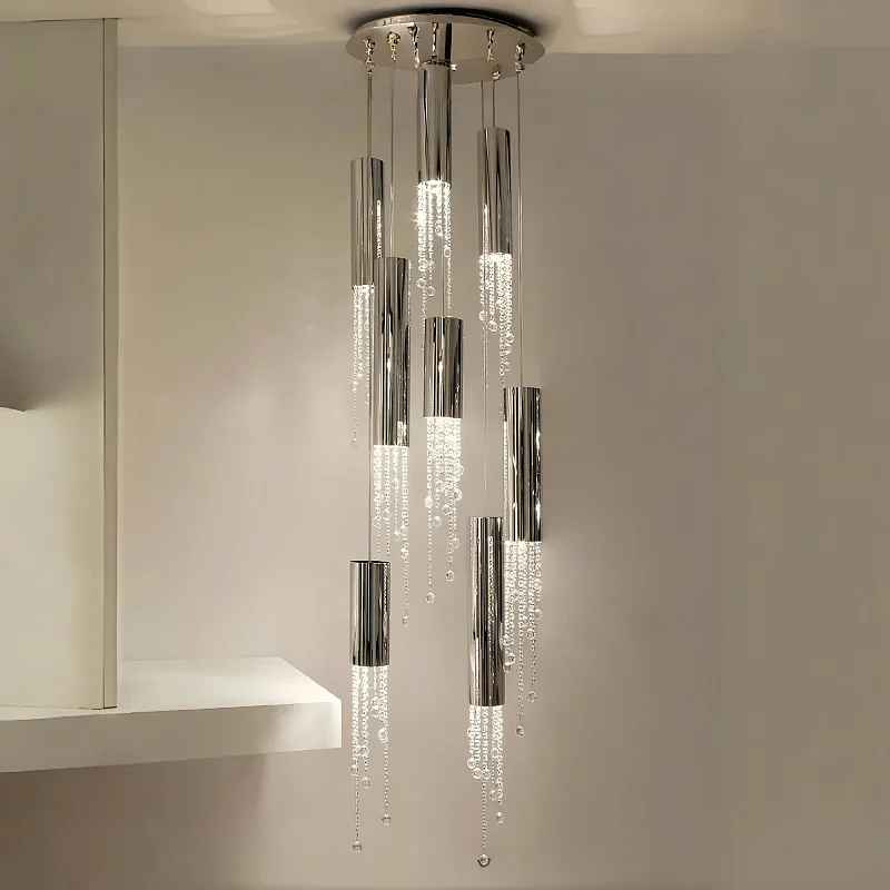 

Nordic Gold Chrome Metal crystals Pendant Lighting,Lustre Suspension Luminaire High-end for staircase villa Home Decoration