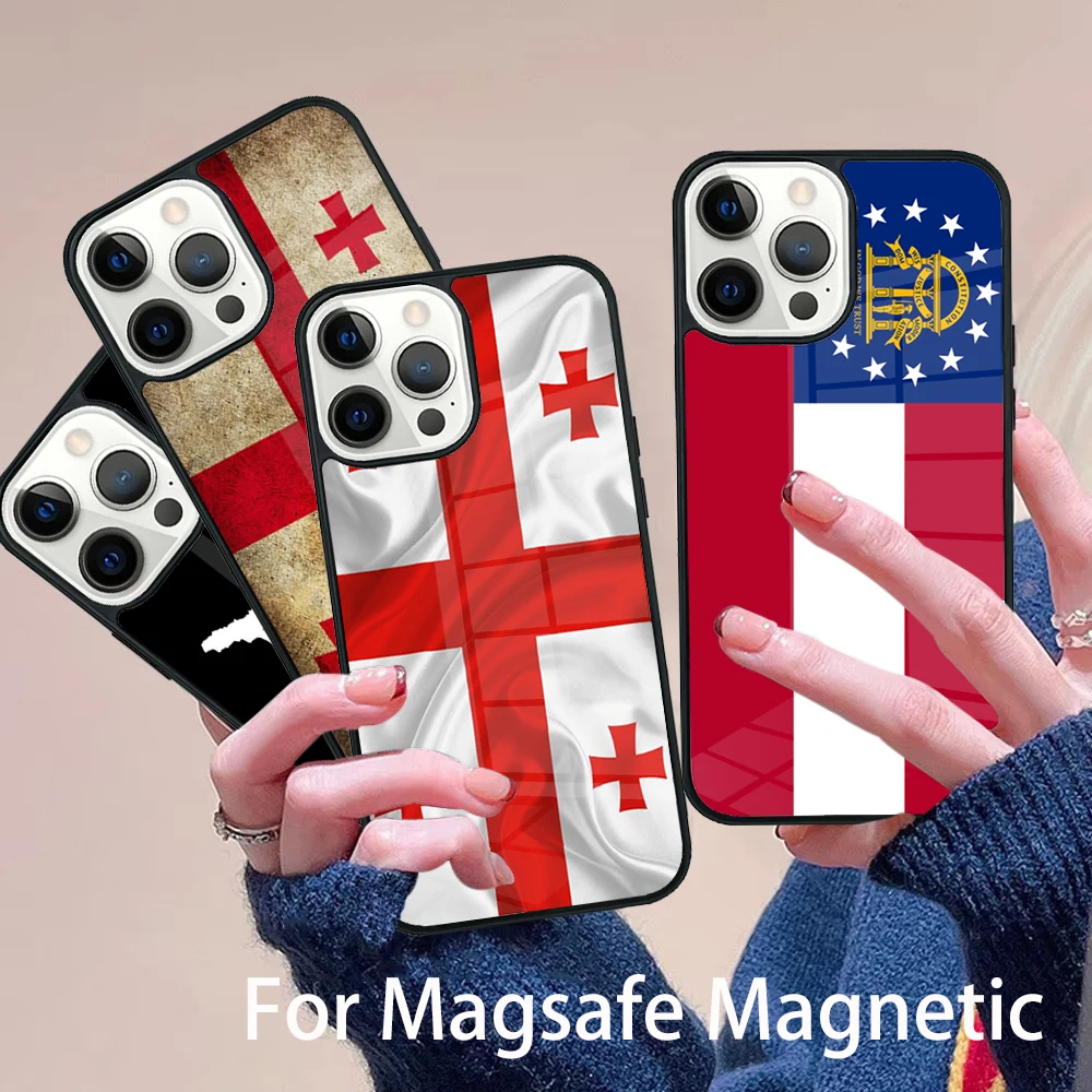 

Georgia country shape flag Phone Case Magesafe Magnetic Wireless Charge Cover For IPhone 16 11 12 13 14 15 Pro Max Plus Mini