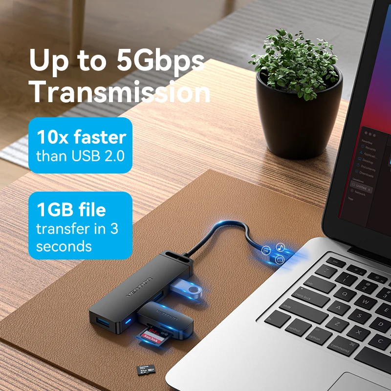 Vention USB 3.0 Hub 4 Ports Slim USB HUB for Mouse,Keyboard Compatible with MacBook Pro Air PC Laptop Xiaomi Xbox PS5 Splitter