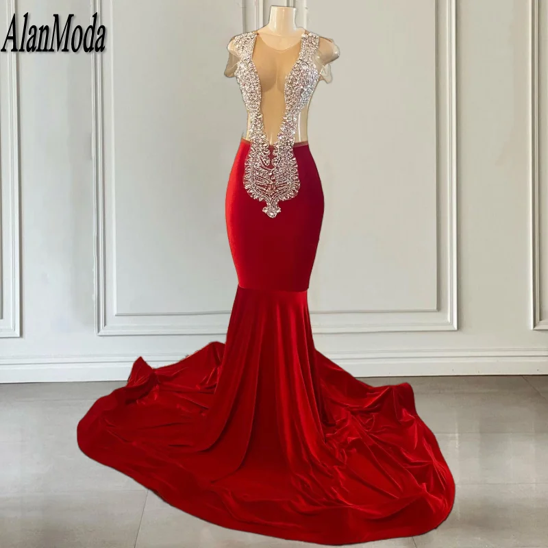 

Сексуальные прозрачные платья для выпускного вечера 2024, вечерние платья со стразами, Прозрачное Черное женское платье с юбкой-годе, бархатные халаты для вечеринки