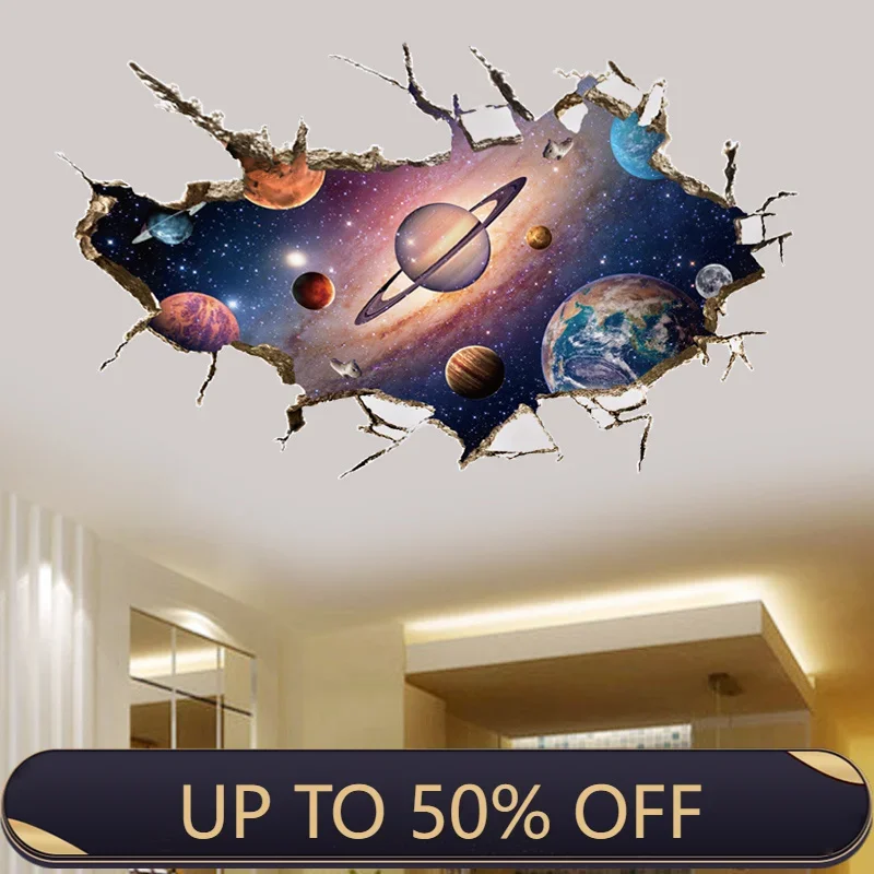 Space 3D three-dimensional wall pasted living room ceiling wall bedroom Creative room decoration wall painting background