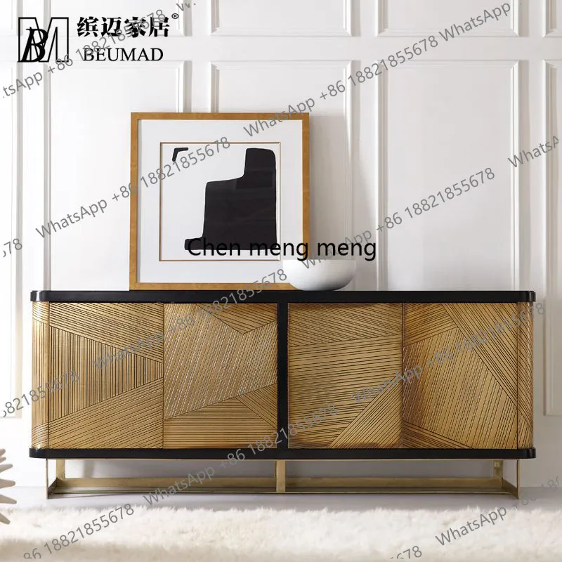 

Американский телевизионный шкаф в стиле лайт-люкс, золотой, четырехдверный, высококачественный, на заказ, для виллы, напольный, для домашнего кинотеатра