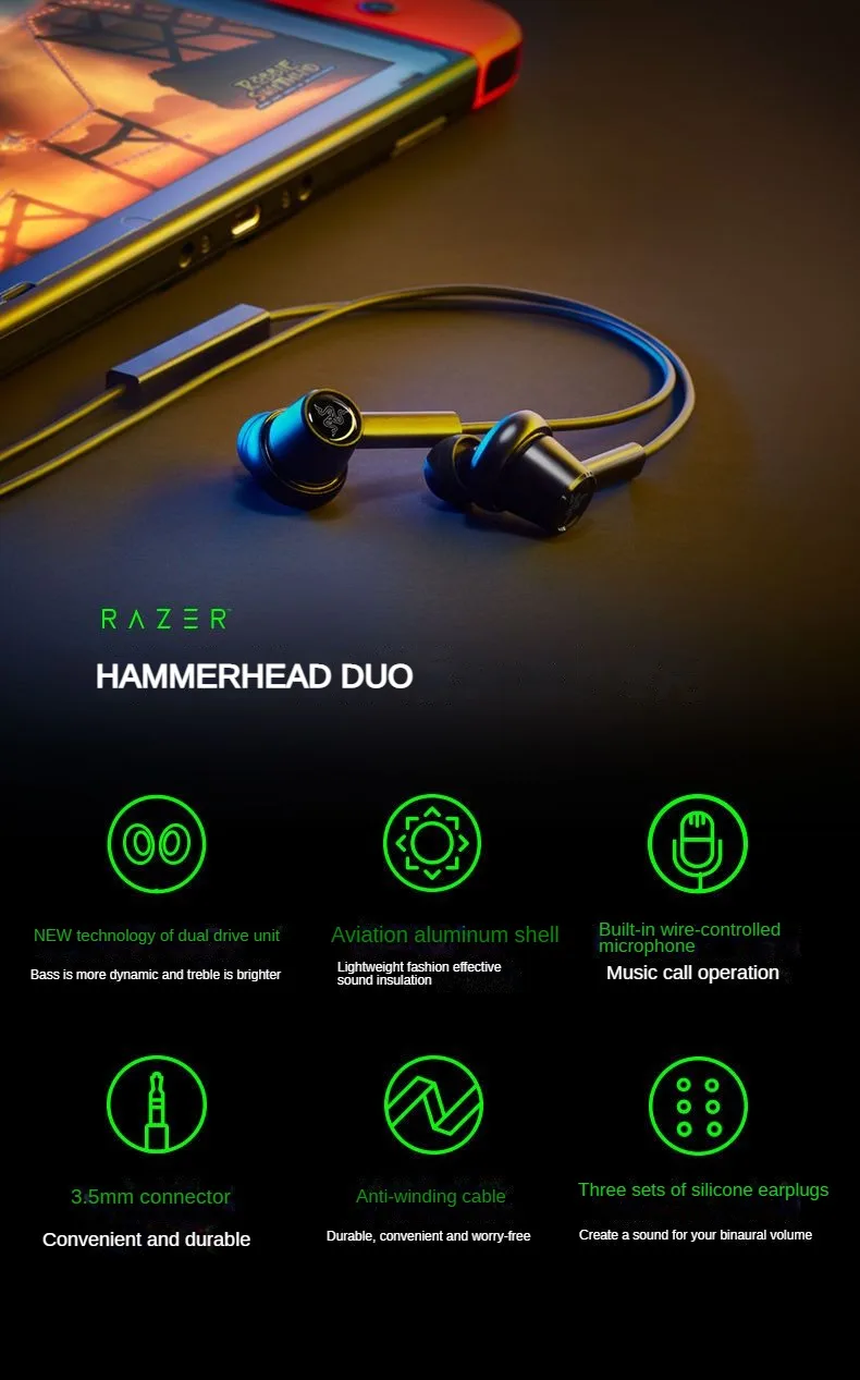 Razer HAMMERHEAD DUO Dual-core In-ear Gaming Earphones Stereo