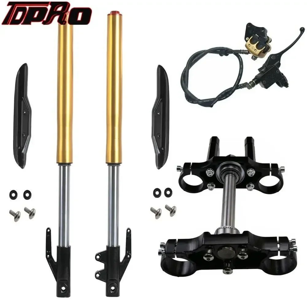 

630mm Front Forks Shock with 45mm 48mm Triple Tree Clamps w/Hydraulic Brake Kit for 12mm Axle Pit Dirt Bike Mini Trail Razor