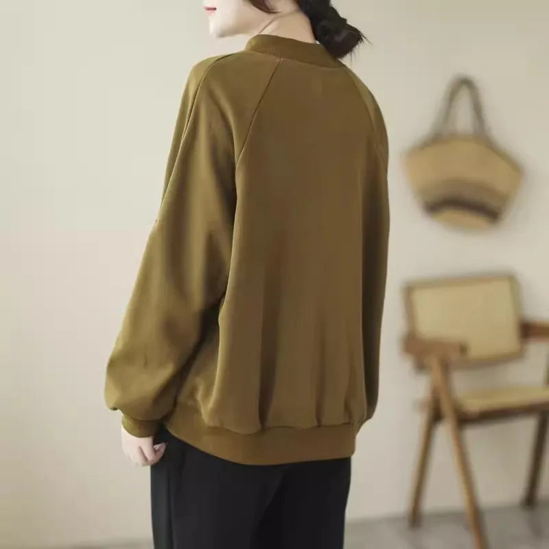 Veste de Baseball pour Femme, Couleur Unie, Décontractée, avec Fermeture Éclair, Sweat à Capuche, pour le Bureau, Nouvelle Collection Automne 2024