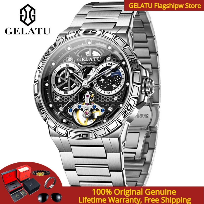 

GELATU 6020 Hollow Men Mechanical Watch Luxury Original Starry Sky Waterproof Watch Top Swiss Luminous Brand Men Automatic Watch