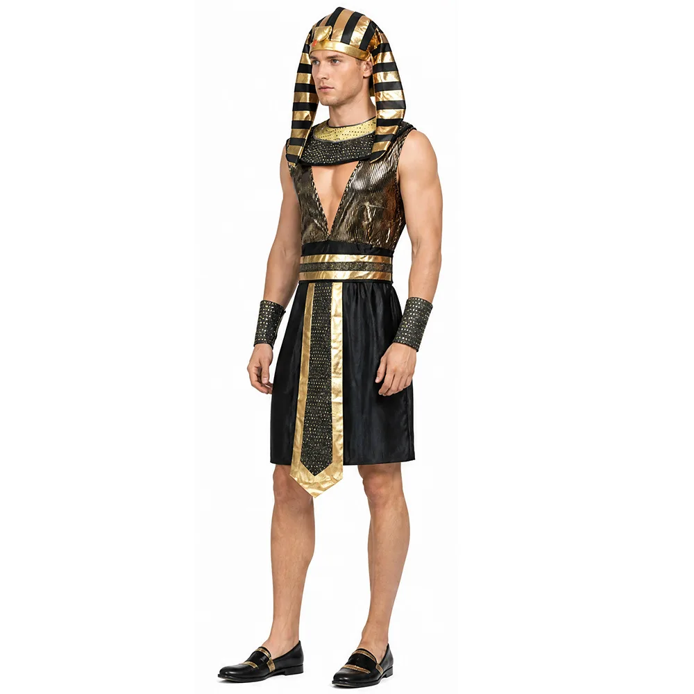 Men Egyptian Pharaoh Costume Adult Ancient Egypt King Outfit Halloween Cosplay Carnival Masquerade Party Fancy Dress Up Clothes - view 2