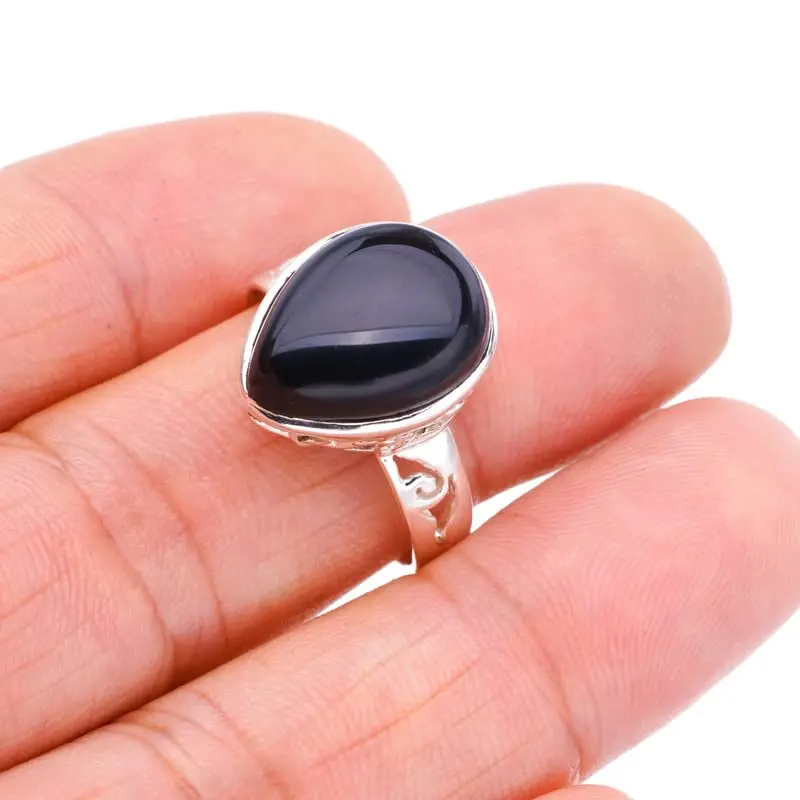 

StarGems® Natural Black Onyx Handmade 925 Sterling Silver Ring 8.75 F1752