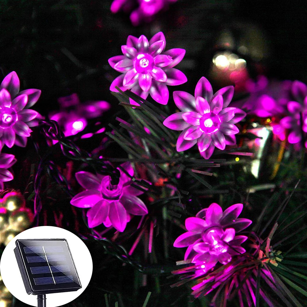 Pink Solar String Lights LED Outdoor Waterproof Festival Party Garden Decorative Lights Lotus Cherry Blossom Light String