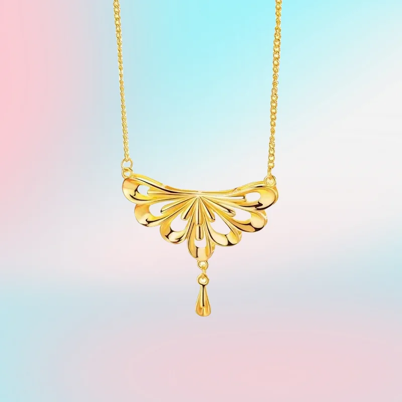 

new 9999 Real Gold 24K Golden Wedding Peacock Phoenix Necklace New Chinese Premium Peacock Tail Water Drop Necklace