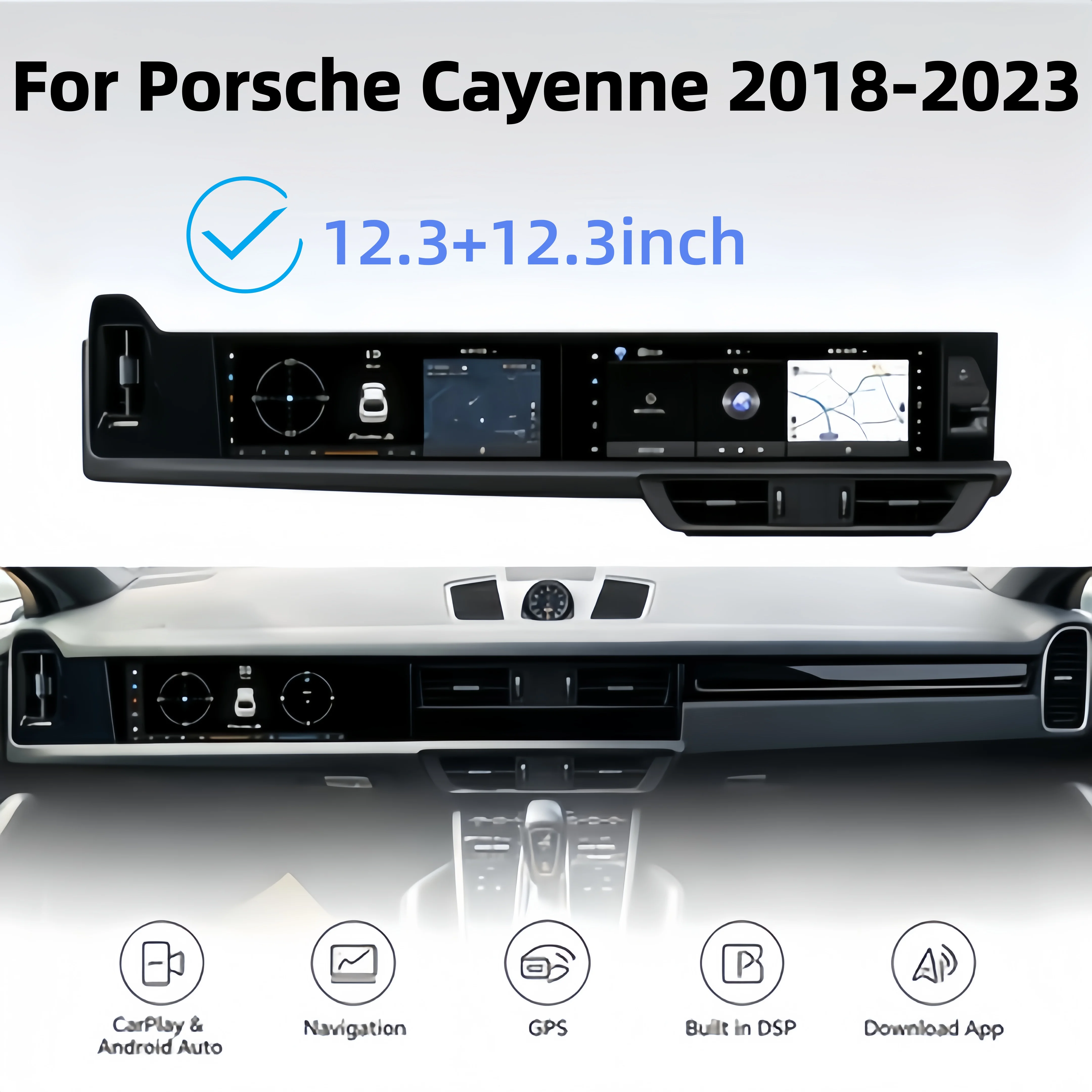 Dual System Car Multimedia Player Stereo GPS Dual Screen Android Auto Carplay For Porsche Cayenne PCM 5.0 2018-2023 Head Unit