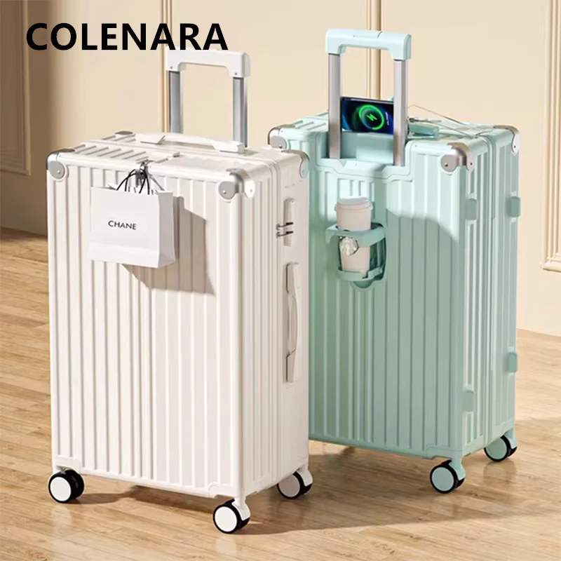 COLENARA ABS+PC Suitcase Aluminum Frame Boarding Box USB Charging Trolley Case 20