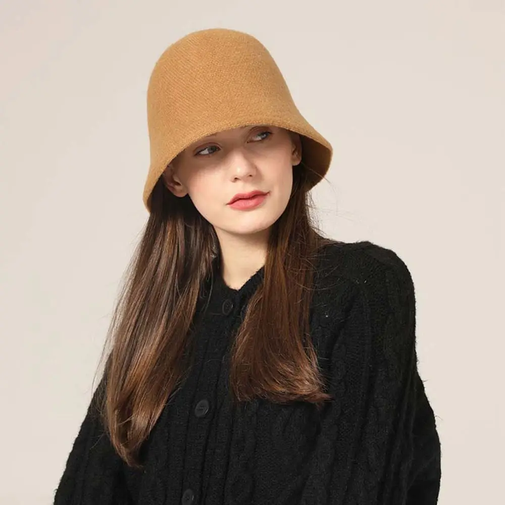 

Sweet Warm British Style Cashmere For Women Girl Korean Style Caps Female Hats Pure Color Hat Wool Bucket Hat