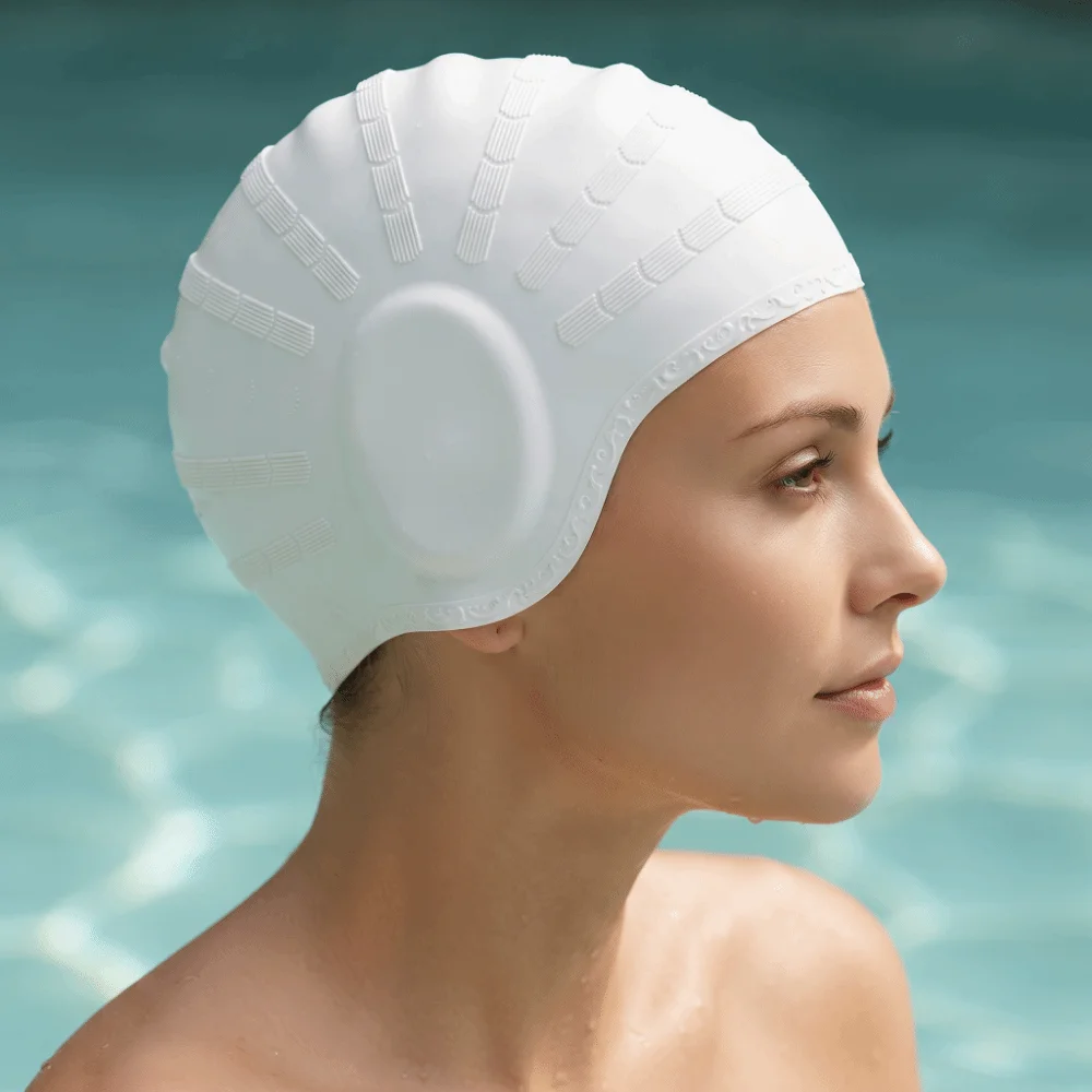 Diving Equipment Ear Pockets Silicone Swim Cap Ear Protection High Elasticity Swimming Cap Waterproof Large Size Swim Hat Adults