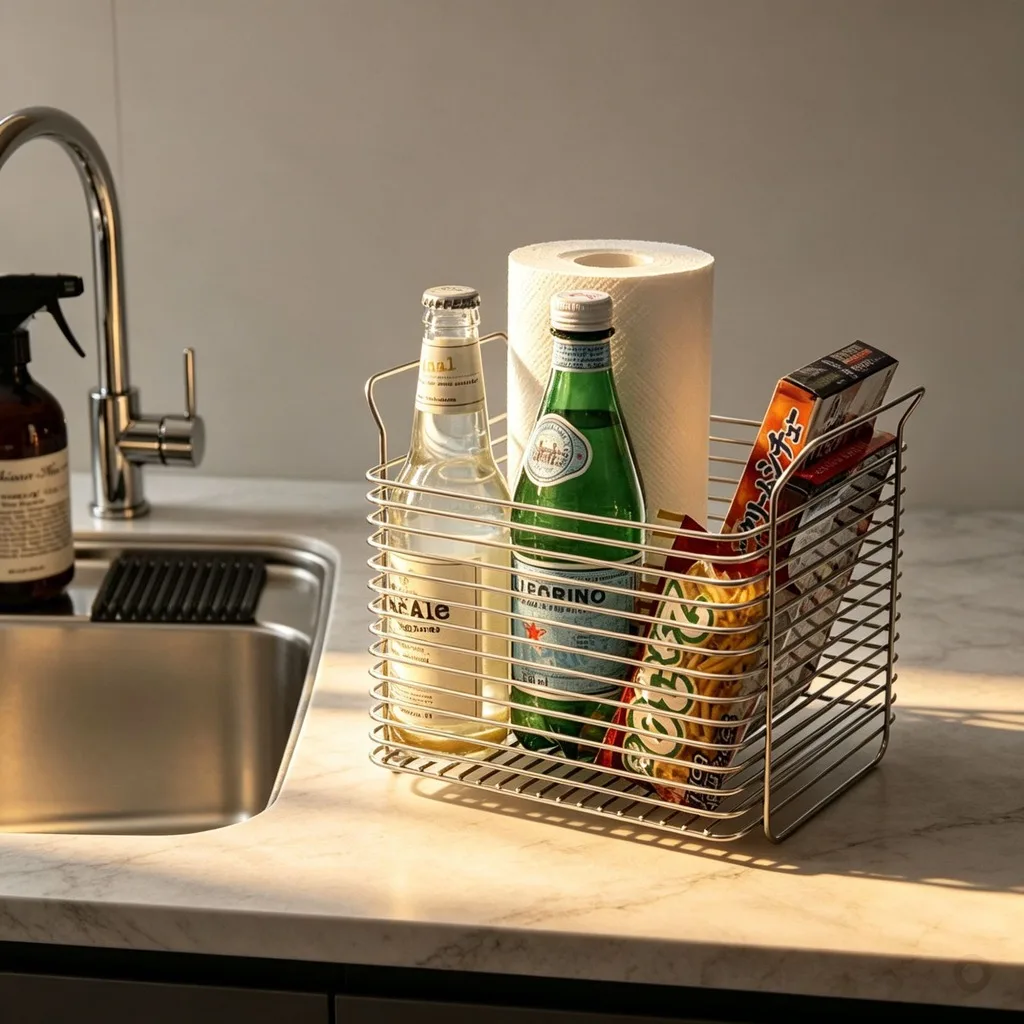 Openwork Storage Basket Elevated Bottom Stackable Storage Basket Basket For Kitchen 304 Stainless Steel Wire Organizer For Study