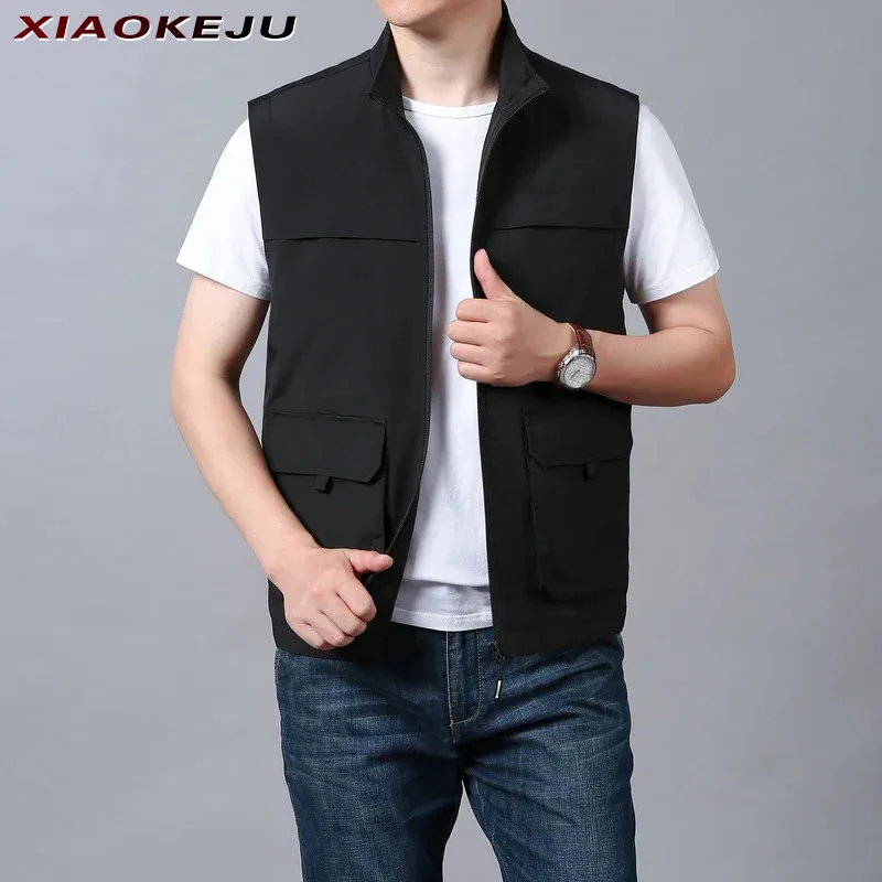 

Motorcyclist Jacket Clothing Hunting Men's Sleeveless Fashion Vest Multi-pocket Work Motorcycle Fishing Waterproof Luxury Coats
