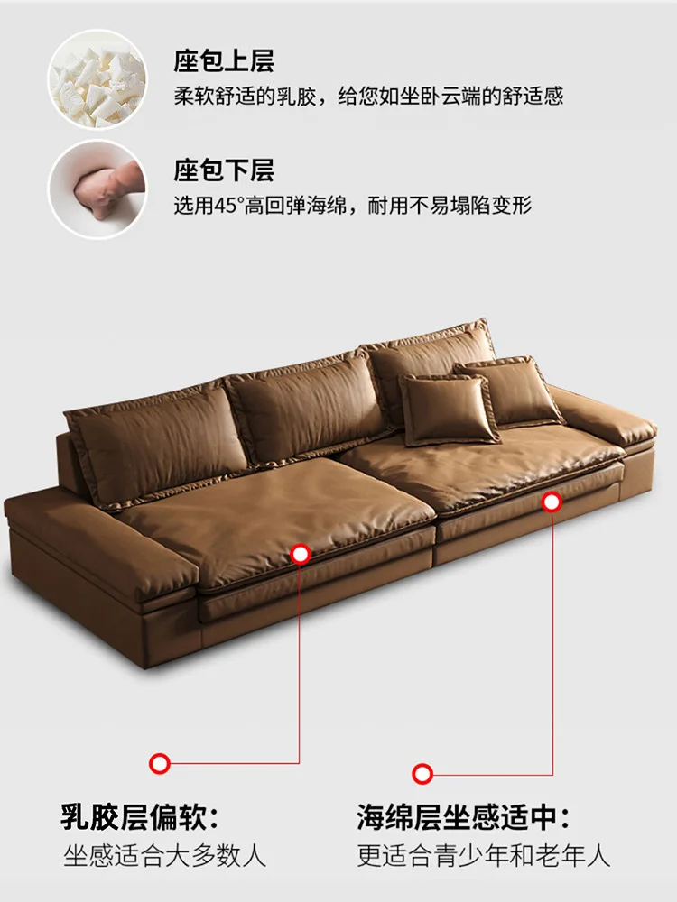 โซฟาหนังแท้ชั้นหนึ่งสำหรับห้องนั่งเล่น สไตล์เรียบง่ายทันสมัย ขนาดใหญ่พิเศษ เหมาะสำหรับนั่งพักผ่อนอย่างสบาย  พร้อมฟังก์ชั่นกันแมวข่วน  แบบที่นิยมในโซเชียล