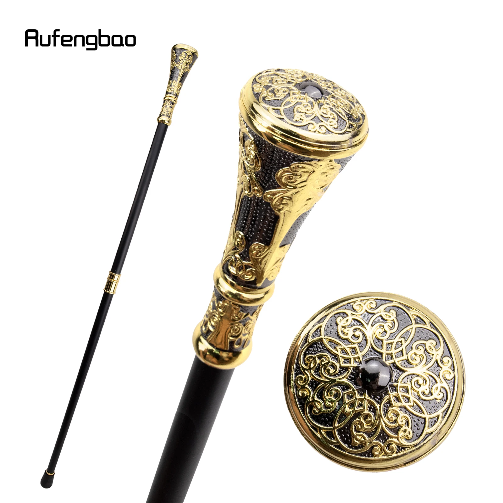 Golden Black Luxury Flower Round Handle Fashion Walking Stick for Party Decorative Walking Cane Elegant Knob Crosier Knob 93cm