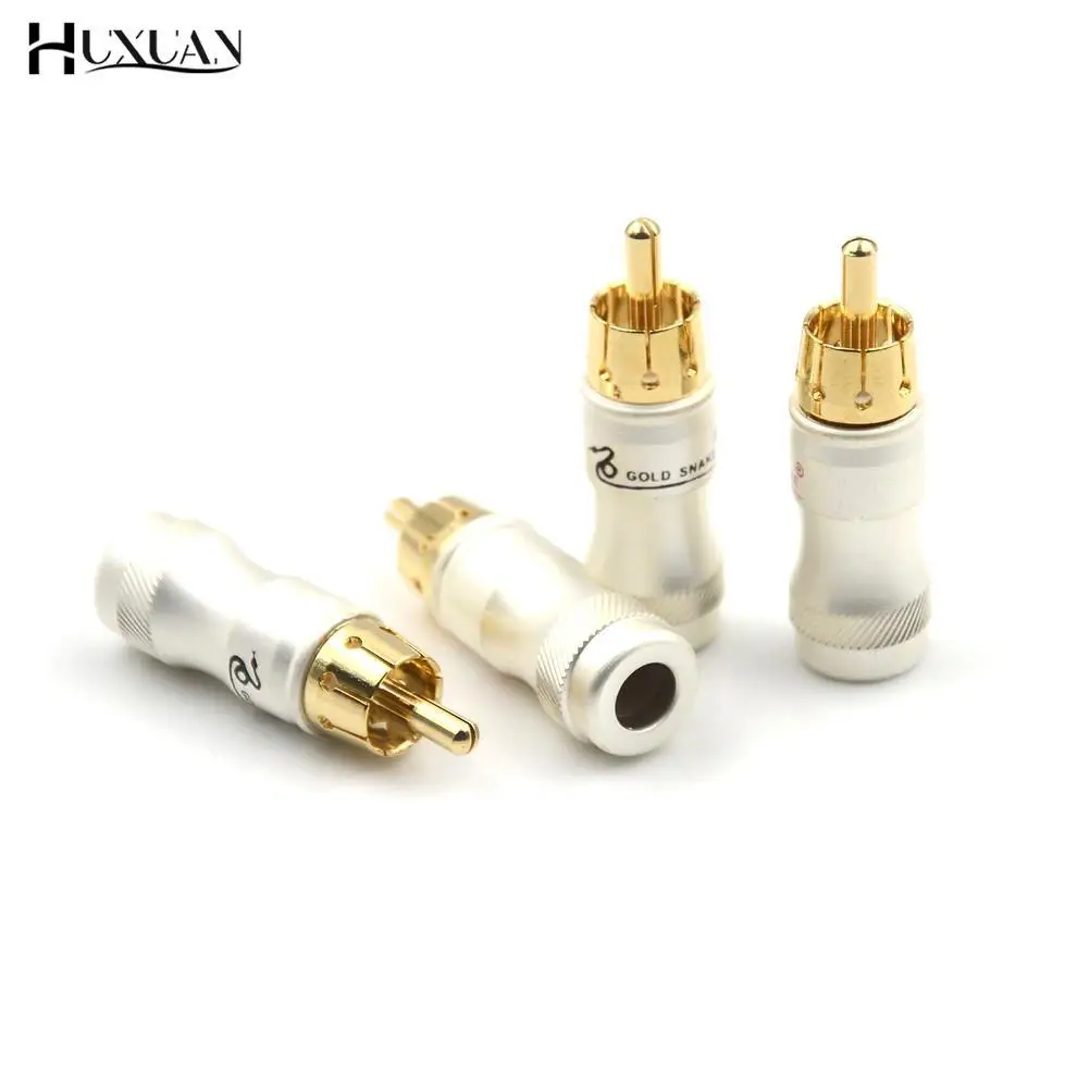 4pcs DIY gold snake RCA Plug HIFI Goldplated Audio Cable RCA Male Audio Video Connector Gold Adapter For Cable