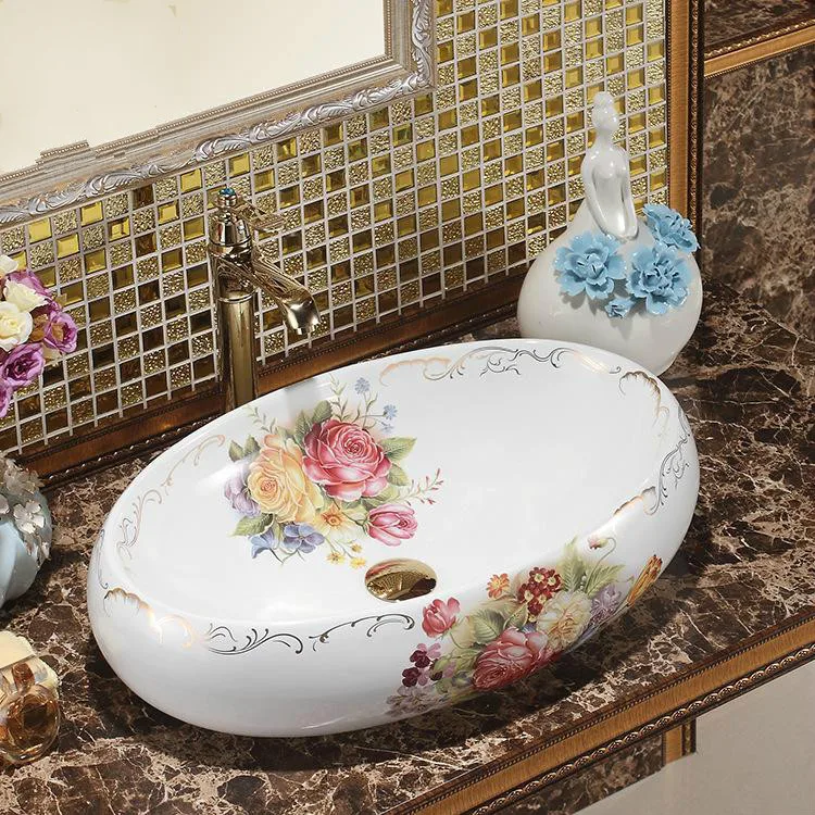 Flower shape Chinese hand painted art porcelain basins sinks luxury sinks washbasin bowl