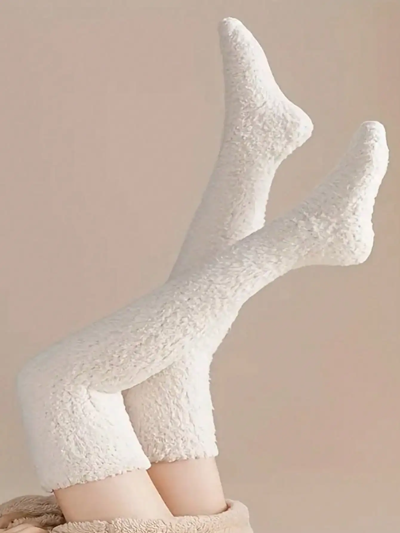 

2 Pairs Fluffy Thick Non-Slip Over-The-Knee Socks for Women, Warm Cozy Thigh High Stockings Winter Autumn