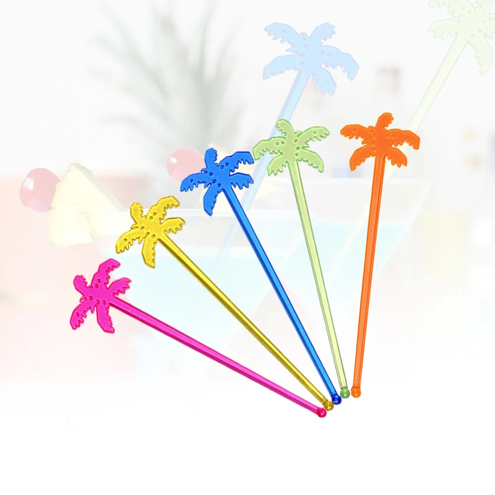 25 Pcs Juice Stirrers Neon Palm Tree Coffee Swizzle Stick Cocktail Drink Wooden