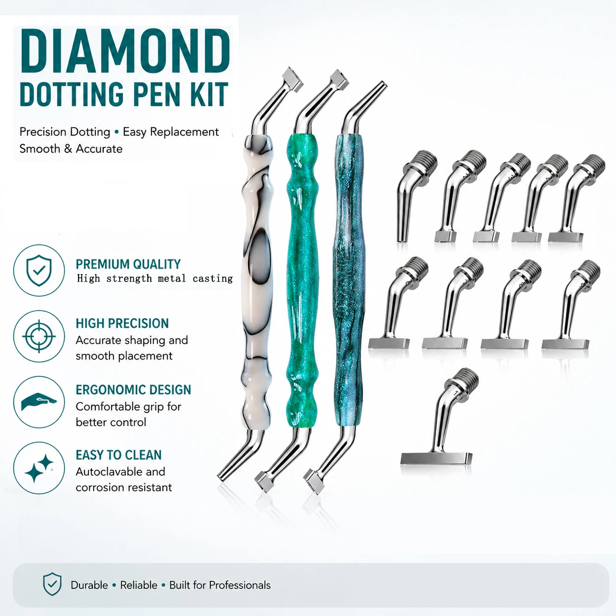 Ensemble de pointes de stylo pour peinture au diamant : comprenant 10 pointes de stylo courbées pour la peinture au diamant, outils et accessoires pour l'art en résine 5D.