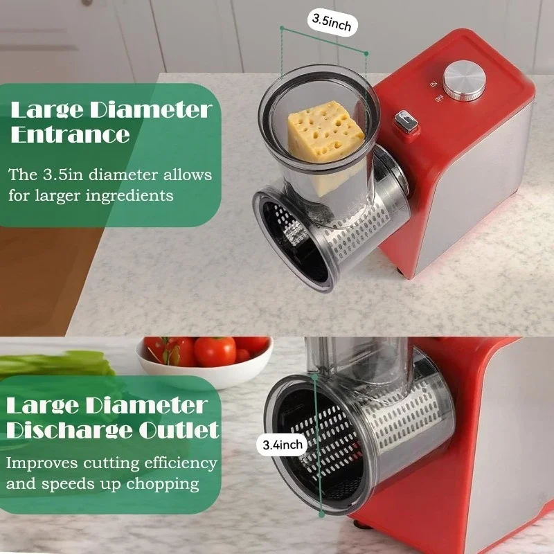 Cortador de Verduras y Queso Compacto – Motor de 300W con Discos Intercambiables, Perfecto para Ensaladas de Col, Queso Parmesano Rallado y Preparación de Ensaladas