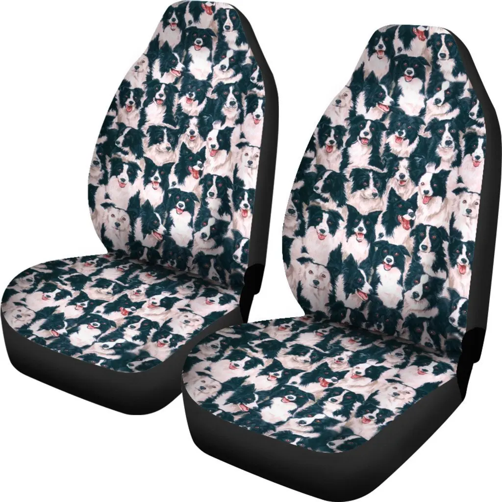 Border Collie In Lots Print Car Seat Covers Set 2 Pc, Car Accessories Seat Cover