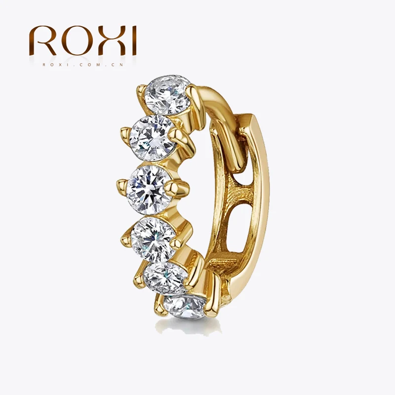 ROXI 925 Sterling Silver Two Claws Diamond Earring Cartilage Piercing Single Row Diamond Earring Ladies Versatile Jewelry