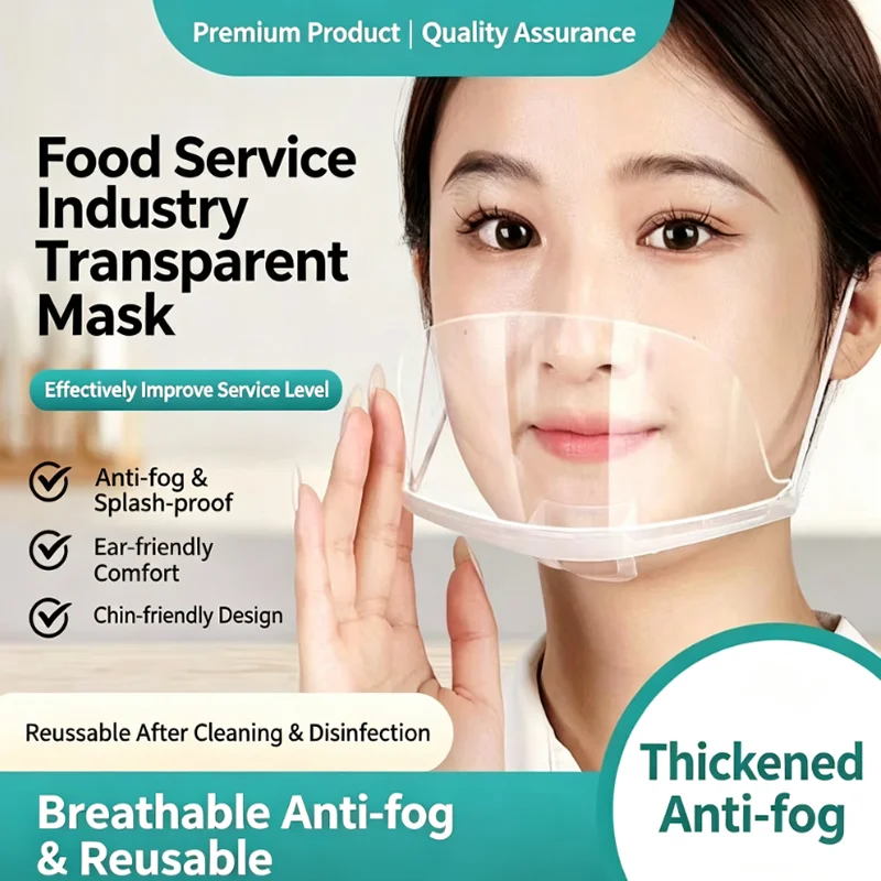 10-pack Transparent Plastic Food Service Protective Face Shields, Chef and Waiter Face Shields, Reusable Splash-Proof Shields