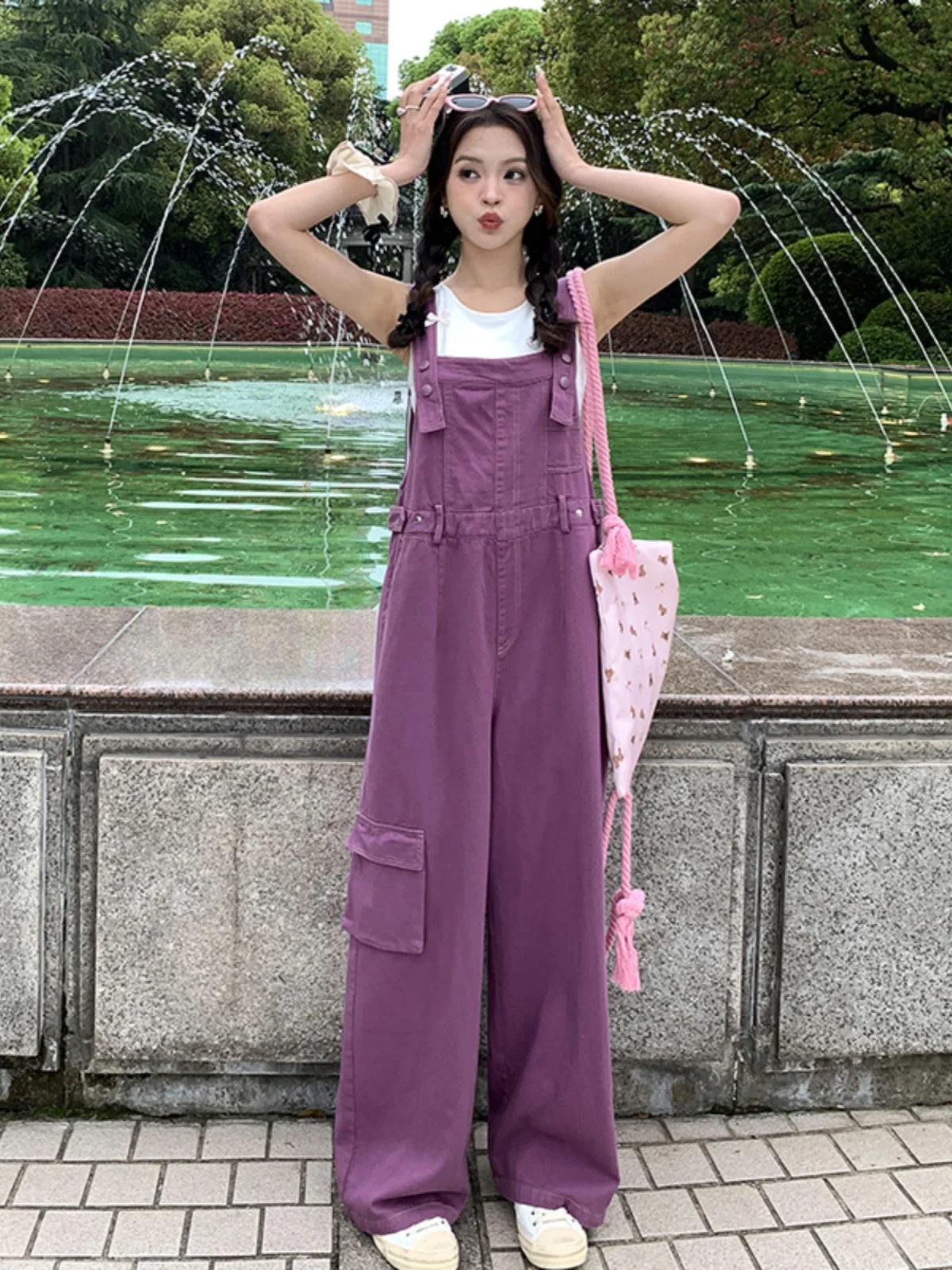 

Фиолетовые джинсовые комбинезоны премиум-класса для женщин: летняя новинка в американском стиле, широкие брюки с высокой талией, длинные штаны