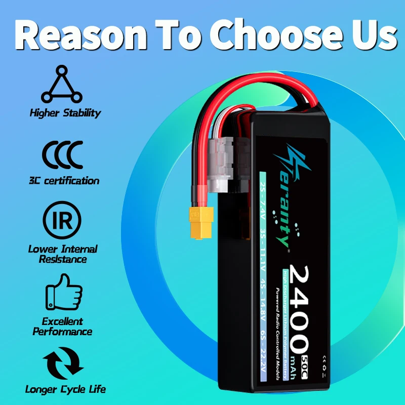 TERANTY 15.2V FPV Drone Lipo Battery 4S 2400mAh 50C/100C Softcase with T XT60 Plug RC Car Truck Buggy Helicopter Airplane Hobby