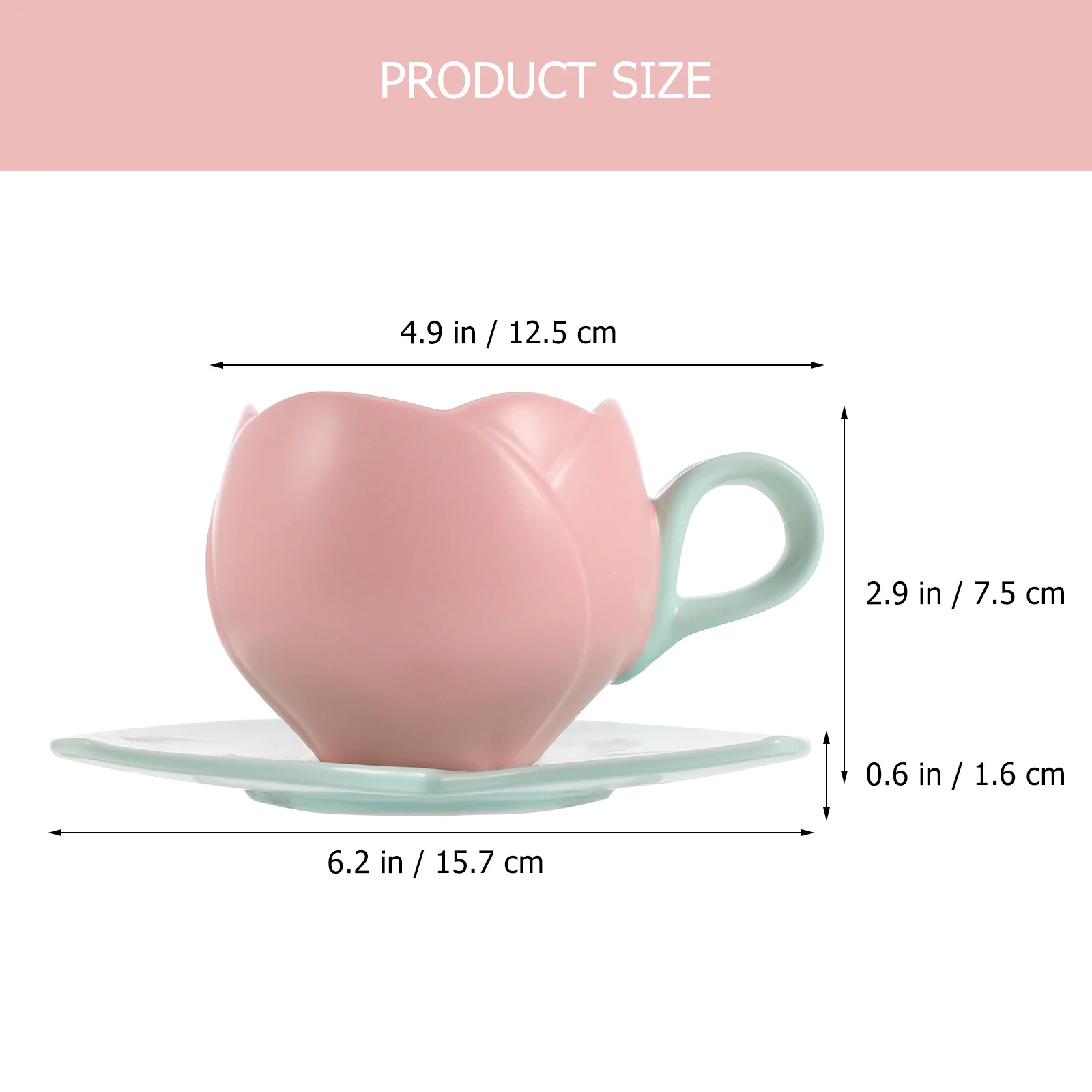 

Latte Cup and Saucer Cute Creative Mug Coffee with Plate Pink Ceramic Tea Tulip Drinking