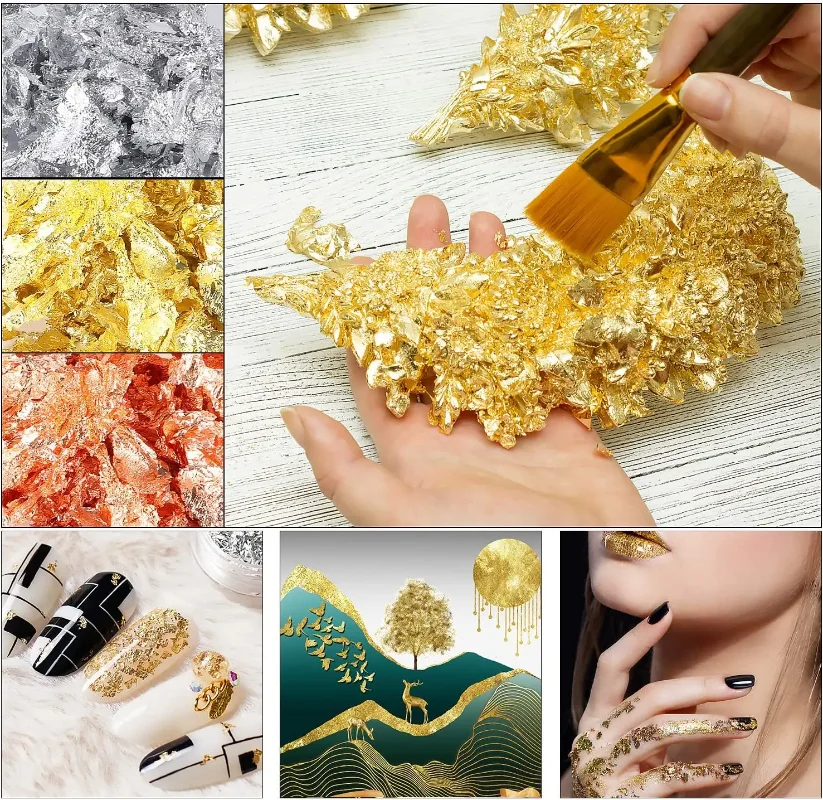 Imitation Gold and Silver Foil Leaf, Gold-Plated, DIY Craft Paper, Birthday Party, Resin Decoration, 100Sheets