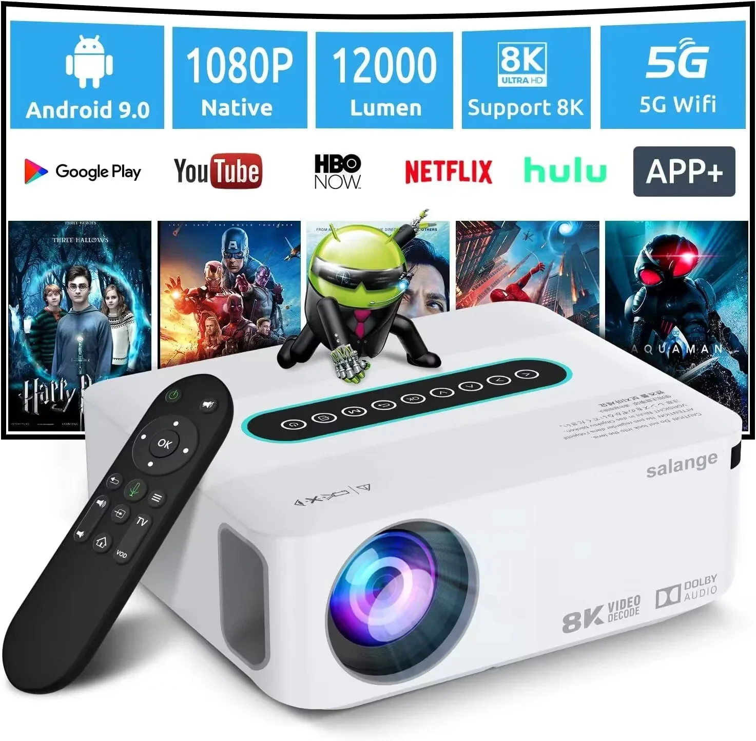 Salange Hot Sale X1 Smart Android 9.0 Wifi Portable Projector BT LCD LED Proyector For Home Theater/Outdoor/Meeting