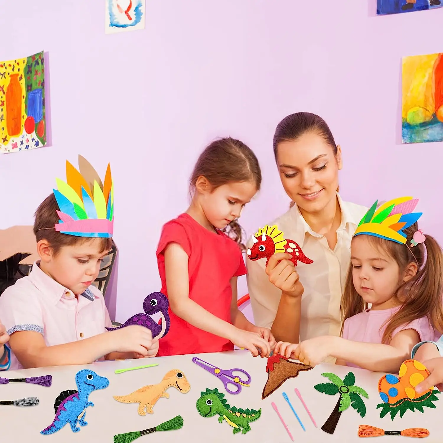 Dinosaurier Nähen Bastelset DIY Kinder Basteln Nähen Set Pädagogische Anfänger Nähen Gefüllte Weihnachten Nähen Bastelset Filz Ornamente – Detail 9