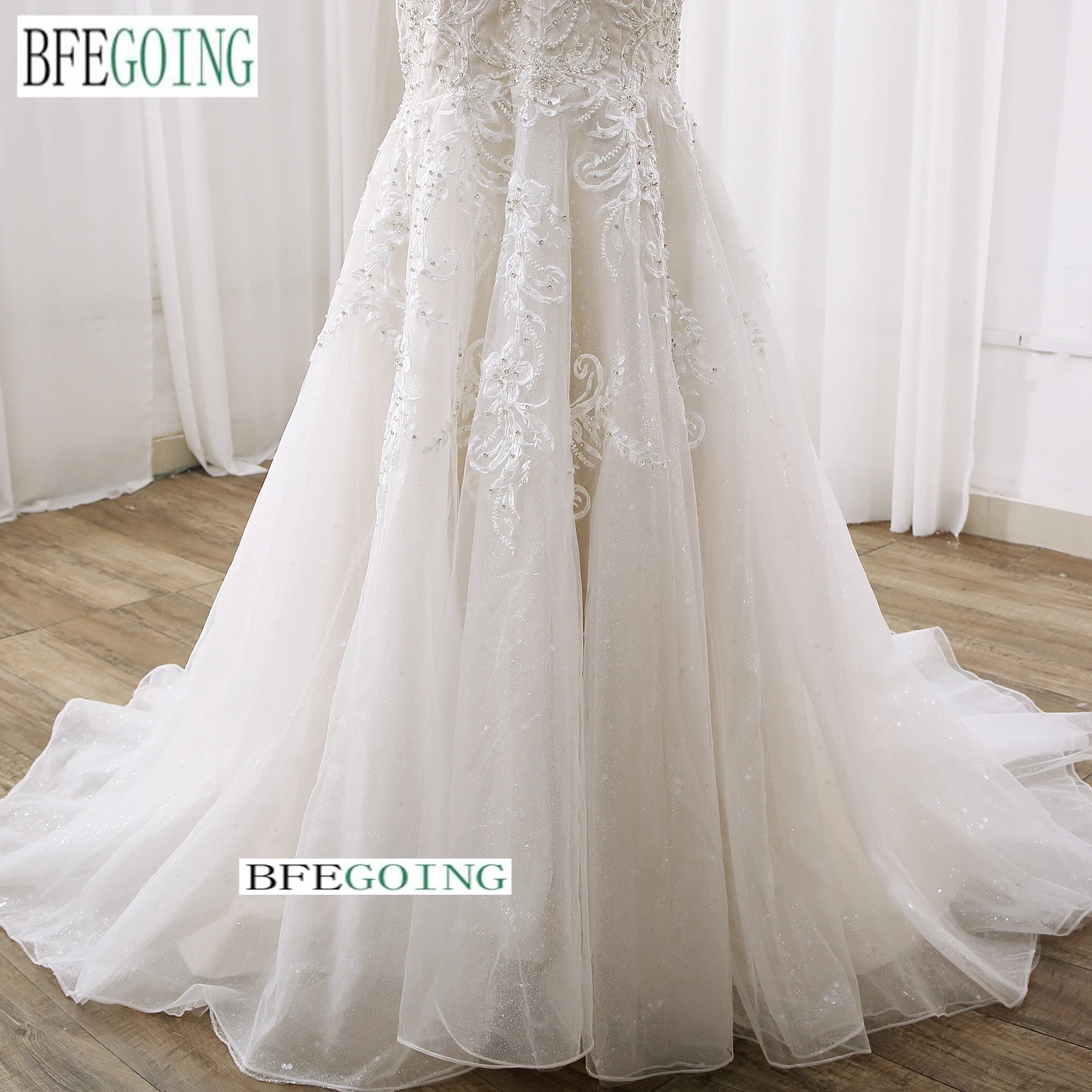 Ivory Organza A-Line Wedding Dresses Chapel Custom Made Sweetheart Bridal Gowns Off The Shoulder  Beading  Tulle