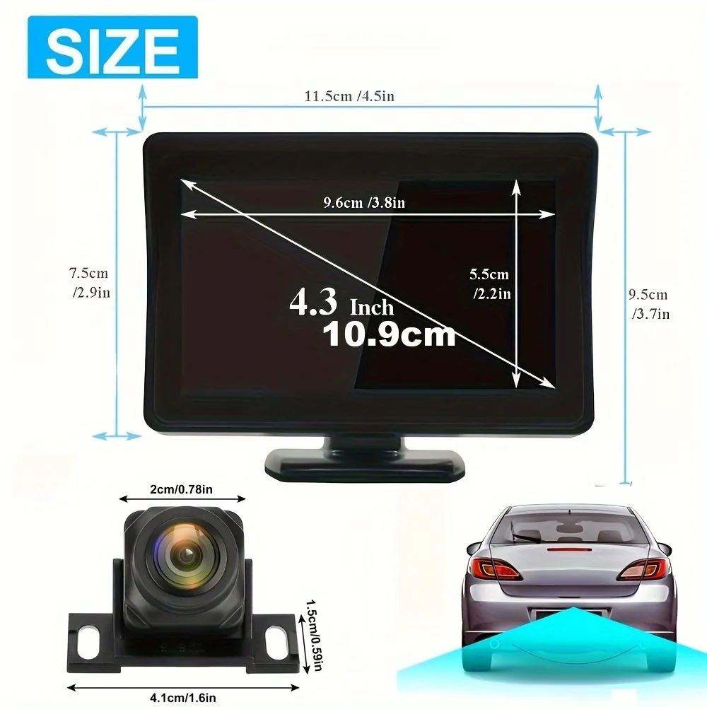 4 Pin 4.3inch Monitor Backup Camera, Car Rear View Camera HD Display Parking Reverse System, For Pickup Van RV 12V Full Set