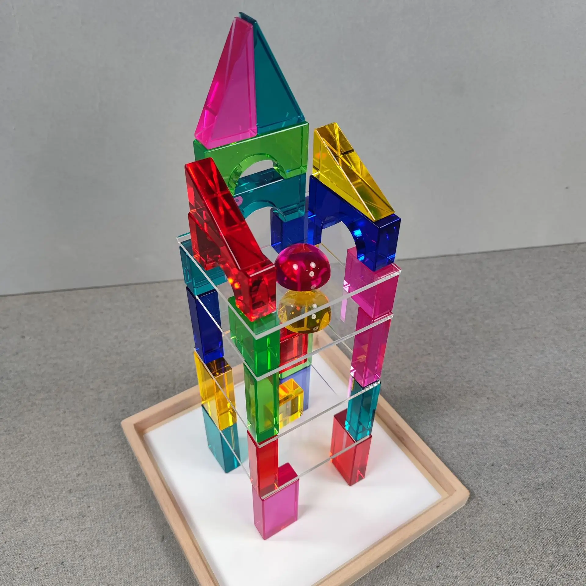 Suitable For Montessori Toys Over 3 Years Old 28 Wooden Transparent Colored Crystal Blocks Learning Light And Refraction Toys