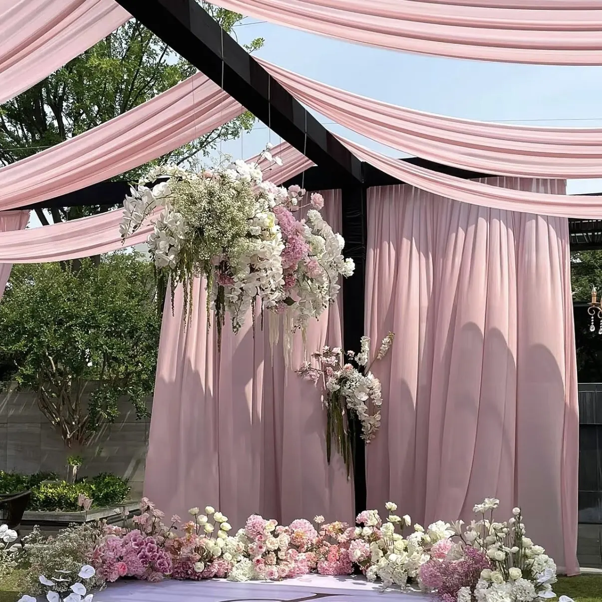 Pink Chiffon Transparent Fabric Draping for Wedding Festival Decorations Arrangement Gown Fabric